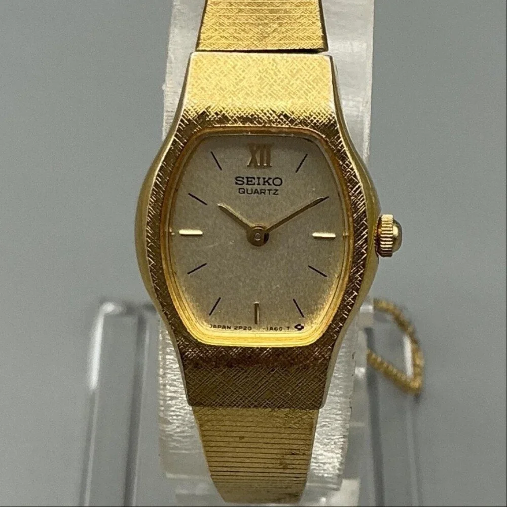 Vtg Seiko 2P20-5529 Womens Watch 16mm Champagne Dial Gold Tone New Battery 5.25